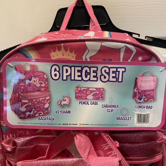 NWT 6 Piece Pink Unicorn Backpack & Accessories Set - Picture 2 of 5